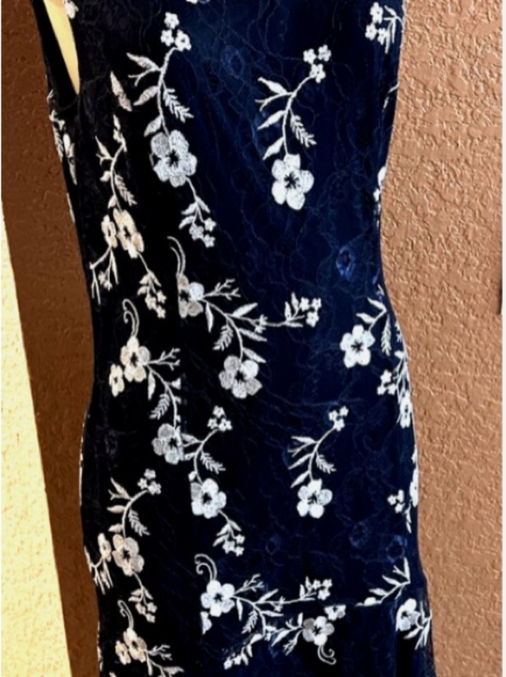 Carmen Marc Valvo Navy Dress with White Floral Lace